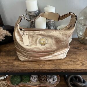 Coach Signature Stitch Gold Metallic Leather Hobo